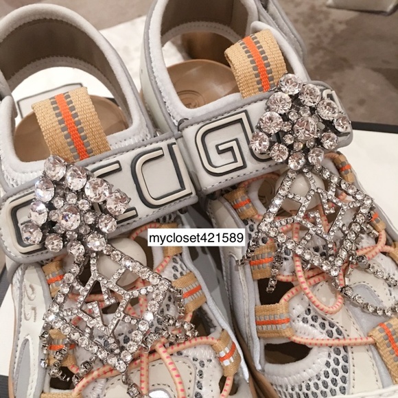 Gucci Womens Sandals SZ 6 White Leather w/Crystals - Picture 3 of 5